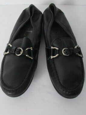 AGL Horsebit Buckle Loafers Black Leather Flats Italy Women's 41 1/2 -US Size 11